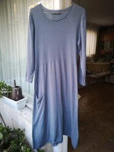 Gudrun Sjoden Dress Women Large Steel Blue Knit Organic Cotton Wool Boho - Picture 1 of 12
