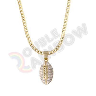 NFL Football Sports Men Stainless Steel CZ Pendant Necklace 6mm Cuban Chain*P160 - Image 1 of 4