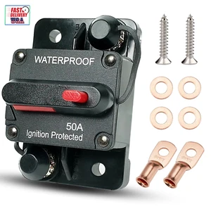 50 Amp Car Circuit Breaker with Manual Reset, Waterproof Fuse Holder for Trollin - Picture 1 of 12