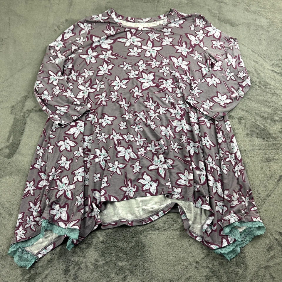 Logo Lori Goldstein Mujer Top Talla L Floral Fluido Túnica Bolsillos Lagenlook Rayón Foto 1 de 4