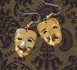 A Comedy & A Tragedy Masks Earrings Theater Actors Theatrical Gold / Sterling Pt - Picture 1 of 6