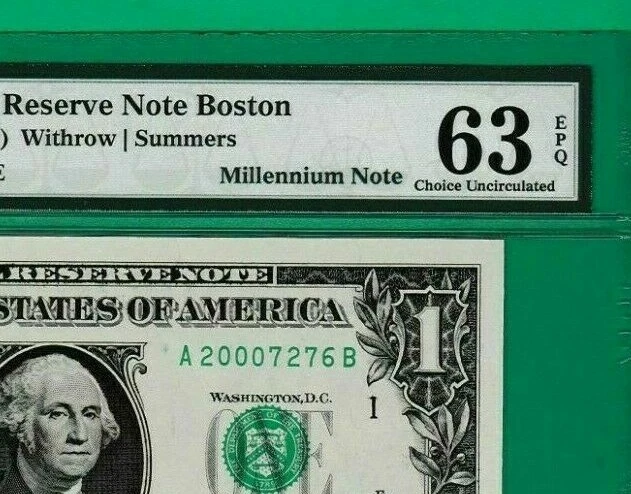 1999  $1 Federal Reserve  Millennium Note  Serial Number  " 2000-7273 " PMG - Image 1 of 3