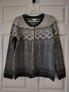 KENAR Cardigan Women's Wool Blend Fair Isle Nordic Gray Jeweled - Picture 1 of 6