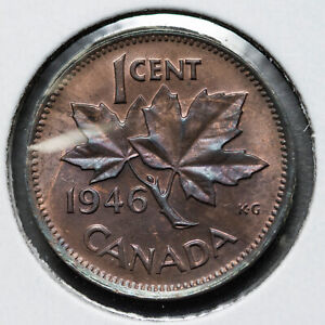 1946 Canada 1c Raw Uncirculated Wine Red