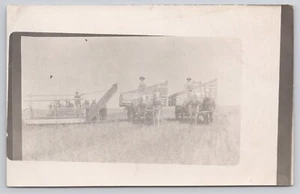 RPPC Horse Drawn Combine and Wagons Harvesting Wheat c1918-1930 Photo Postcard - Picture 1 of 2