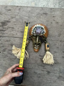 Vtg HUGE Brazilian Gemstone Porongo Gourd Mask Handcrafted Gems Healing Stones - Picture 1 of 12