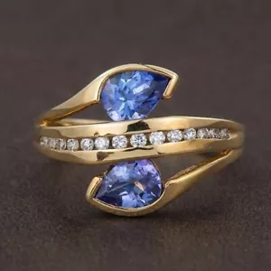 18k Gold Women Blue Sapphire Jewelry Rings for Wedding Engagement Gift Size 6-10 - Picture 1 of 12