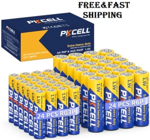 (48 COMBO) 24 AA & 24 AAA Combo Batteries R03P R6P 1.5V Zinc-Carbon Toys Remotes - Picture 1 of 7