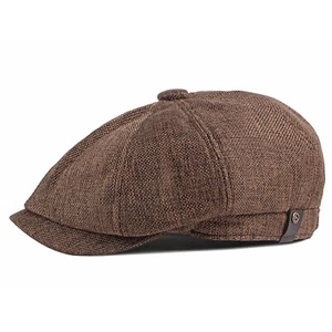 Mens Herringbone Cotton Blend Newsboy Flat Cap Gatsby Cabbie Driving Golf Hat - Picture 1 of 29