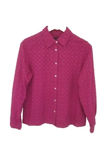 New Talbots Womens M Magenta Purple Pink LS Eyelet Embroidered Cotton Shirt - Picture 1 of 9
