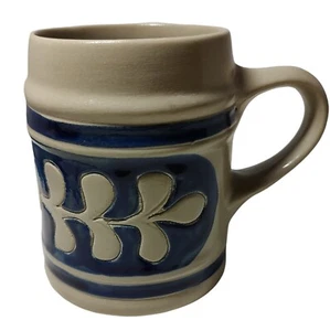 Vintage Williamsburg Pottery Coffee Mug Cup Salt Glazed Cobalt Blue Leaf Pattern - Picture 1 of 9