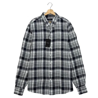 New BUGATCHI Shirt Mens Size 3XL Linen Shaped Fit Plaid Black White Button Up - Image 1 of 4