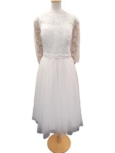 Stacees Wedding Dress White Lace Long Sleeve Tulle Skirt Size UK 16 With Tags - Picture 1 of 18