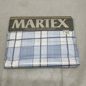 VTG Martex Full Flat Sheet No Iron Percale 180 Blue Plaid Harvard Square New - Picture 1 of 5