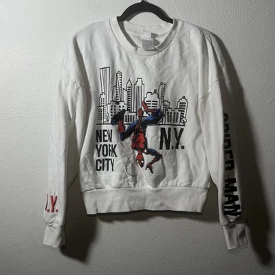 Marvel Spider-Man Nueva York Gráfico Bordado Manga Larga Cuello Redondo Blanco (M) Foto 1 de 4