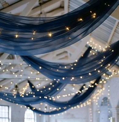 NAVY BLUE 5ft x 14ft Premium Chiffon SHEER CURTAIN Window Drape Panel Party - Image 1 of 4
