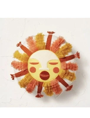 Sunshine Face Round Throw Pillow Opalhouse Fringed and Embroidered - Image 1 of 3