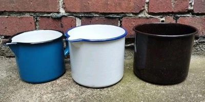 3x Schnabeltopf Milchtopf Emaille Kochtopf Pflanzgefäß Pflanztopf Garten  - Bild 1 von 4