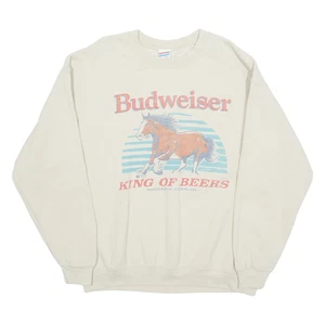 Vintage JUNK FOOD TS Budweiser Horse Print Mens Sweatshirt Beige 90s M - Picture 1 of 6