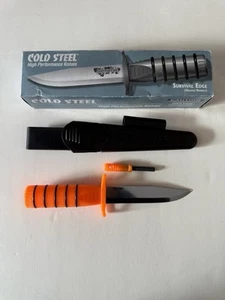 Cold Steel Survival Edge Orange Handle #80PH. + Bud K Survival Knife Sling Shot - Picture 1 of 8