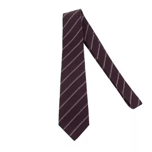 Kiton NWOT 100% Silk Neck Tie in Burgundy/Navy with Brown/White Thin Stripes - Picture 1 of 8