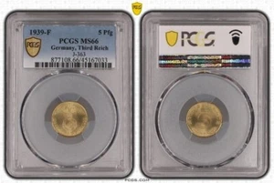 Germany 5 Reichspfennig 1939 F regular issue PCGS MS66 Third Reich Pfennig - Picture 1 of 1