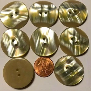 8 Large Tan Back Faux Green MOP Front Plastic Sew-thru Buttons 1 1/16 27mm 10988 - Picture 1 of 1