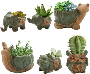 Animal Flower Succulent Planter 6 Pcs Ceramic Mini Owl Plant Pot Cute Home Docor - Picture 1 of 6