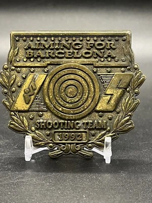 United States Shooting Team 1992 Aiming For Barcelona Cutout Brass Belt Buckle - Image 1 of 4