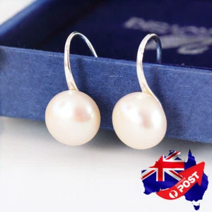 925 Silver Filled Genuine 9mm/ 11mm Freshwater Pearl Hook Drop Stud Earrings - Picture 1 of 18