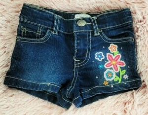 Children's Place Girls Denim Jean Shorts Stretch Embroidered Flowers Size 4 - Picture 1 of 3