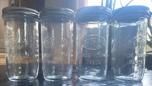4X Two Lumps of Sugar Wide Mouth Pint & Half Glass Mason Jar 24 oz w/Lids Rings - Picture 1 of 5