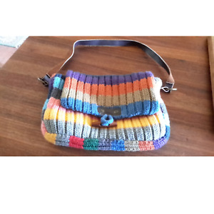 Very Cute Colorful Knit Purse, Inside Zippered Pocket, Genuine Leather Strap