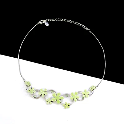 PILGRIM DANISH DESIGN FLOWER POWER LIGHT GREEN ENAMEL RHINESTONE NECKLACE - Image 1 of 3