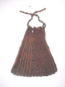 Cartera vintage con cordón de cuentas de vidrio a rayas color cobre con cuentas marrones - Imagen 1 de 12