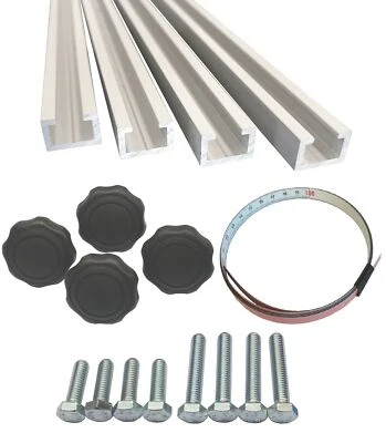 4x 1m Alu C Profil M8, 17x11mm +Stahl Maßband +4x Griffmuttern +8x Schrauben M8 - Bild 1 von 4