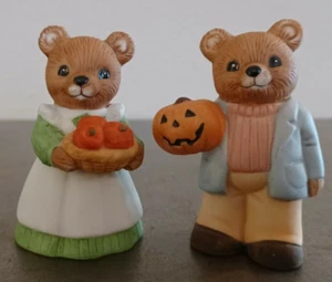 Statuine orso autunnale in ceramica vintage anni 80 con pompini - Foto 1 di 12