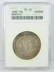 Austria (Hungary) 1690 15 Kreuzer ANACS XF40 - Vintage Soapbox Holder KM-208 - Picture 1 of 4