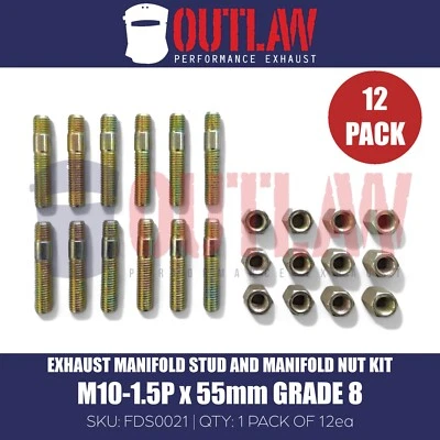 Exhaust Manifold Studs & Nuts fits Ford Escort M10 x 1.5P x 55mm Long 12 PACK - image 1 of 4