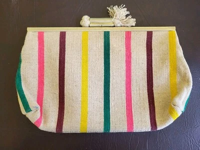 J. Экипаж льняной джутовый цветной неоновый в полоску бахрома кисточки клатч золотистый тон - Изображение 1 из 4