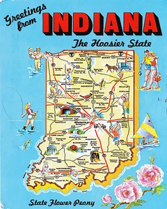 INDIANA TOURIST MAP Vintage Illustration Giclee 8x10 Print - Picture 1 of 1