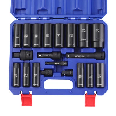 WORKPRO 20-Piece 1/2＂ Drive Deep Impact Socket Set, 6-Point, Cr-V Steel, 10-27mm - Image 1 of 4