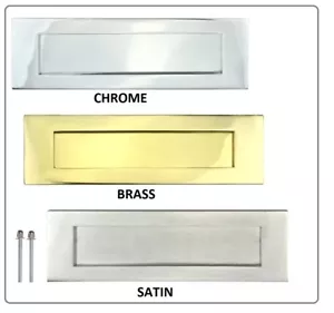 Letter Plate Box Door Wood Doors Sprung Flap Chrome Brass Finish Satin 10" x 3" - Picture 1 of 4