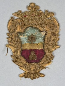 Antique 17th C. Italian Embroidery Coat of Arms Baroque Armorial Heraldry Crest - Picture 1 of 6