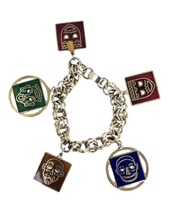 D' Arfan Vintage Gold Tone Bracelet w/ Enamel Tribal Face Charms - Picture 1 of 5