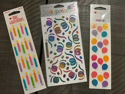 3 Packages  Birthday Themed Stickers Mrs. Grossman's & Stickopotamus NIP - Image 1 of 4