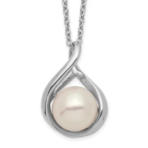 925 Sterling Silver 9mm White Button Freshwater Cultured Pearl Chain Necklace - Picture 1 of 12