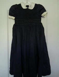 LAURA ASHLEY Smocked Pearls Silk, Crinoline Navy Blue 6X - Picture 1 of 5