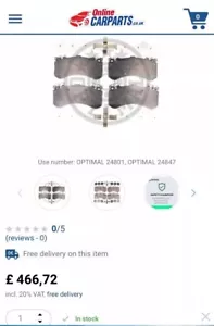 OPTIMAL BP-12614 Brake pads for AUDI A6 A7 A8 Q5 BENTLEY Mulsanne and Bentayga - Picture 1 of 13