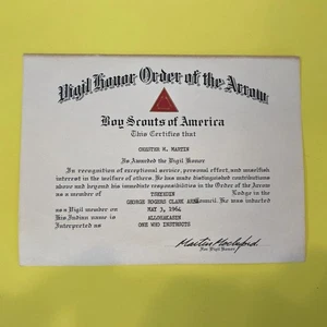 Vigil Honor Order of the Arrow Boy Scouts Of America Certificate 1964 - Picture 1 of 1
